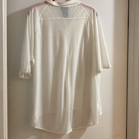 Love Your Style Sz 1X  High/Low Sheer Short sleeve Off White button down Top - Picture 2 of 4